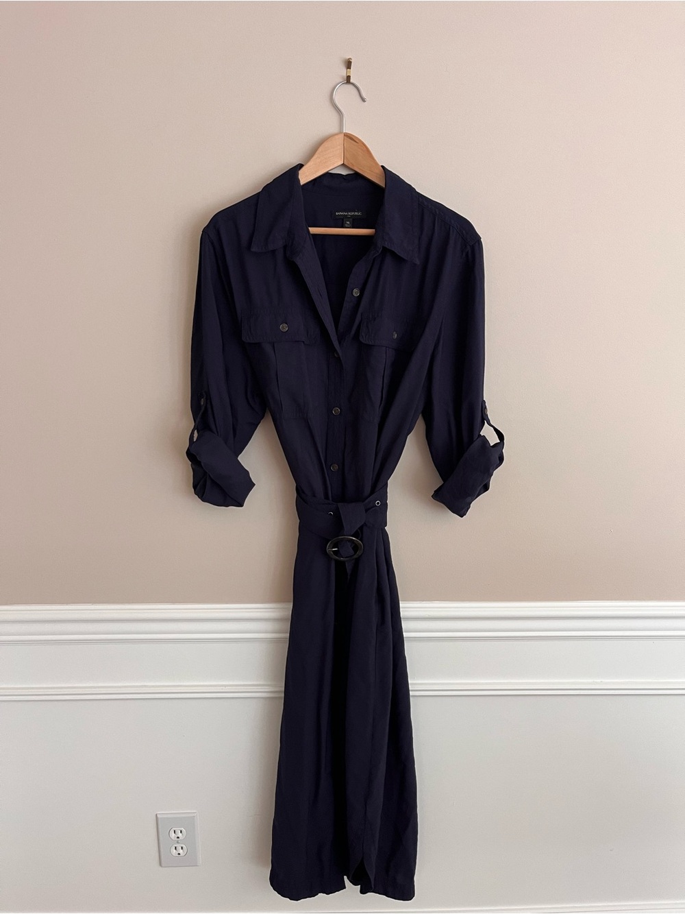 BANANA REPUBLIC belted navy shirt dress with rolled sleeves size XL